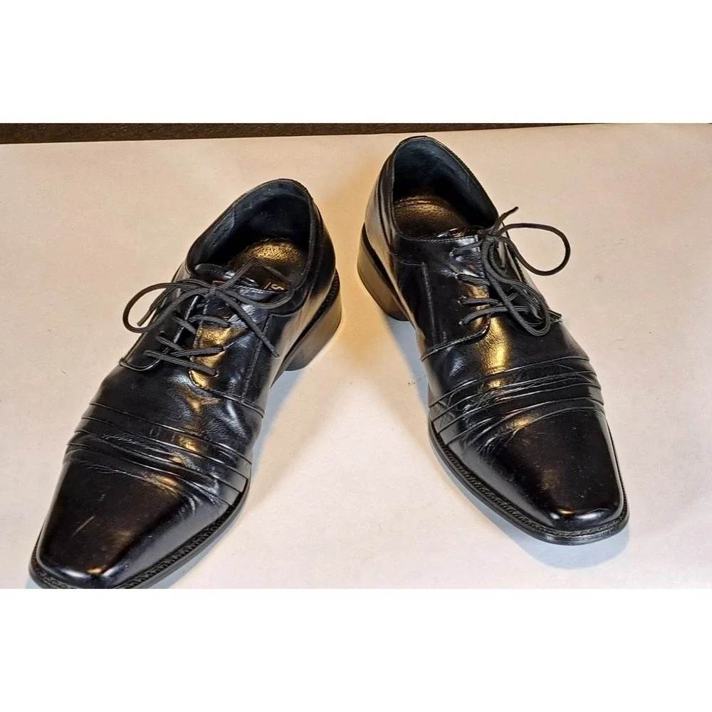 Stacy Adams Mens Black Leather Square Toe Lace Up Oxford Dress Shoes‎ 10.5